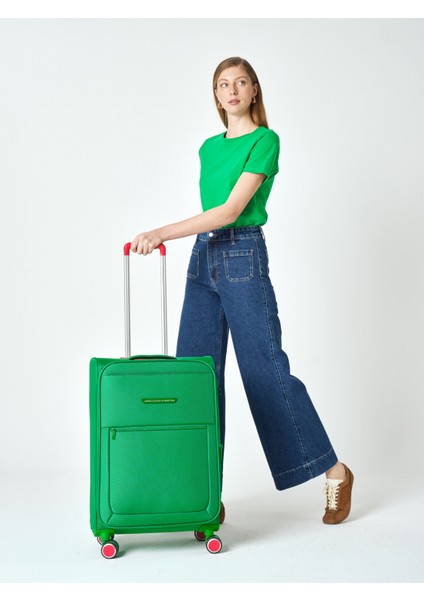 Benetton 2'li Valiz Seti Orta Ve Kabin Boy Lüx Kumaş Valiz Yeşil Bnt2800