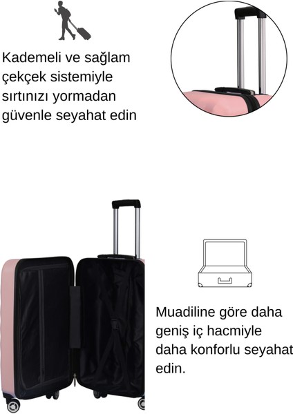 3'lü Valiz Seti Polikarbon Valiz 4x2 Teker Rose 1809