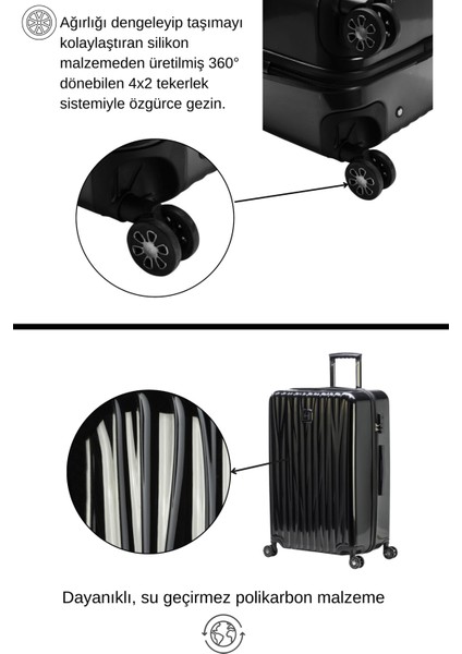 Kabin Boy %100 Polikarbon Valiz Parlak Siyah 1815 modelleri