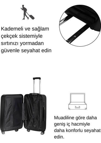 Büyük Boy %100 Polikarbon Valiz Parlak Siyah 1815