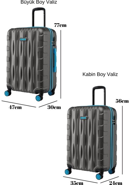 2'li Valiz Seti Büyük Boy - Kabin Boy Antrasit 1167