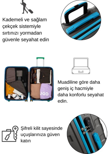 2'li Valiz Seti Büyük Boy - Kabin Boy Antrasit 1167