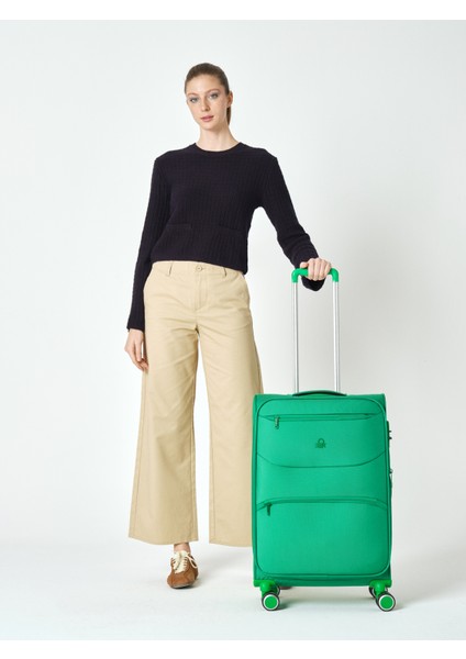 Benetton 2'li Valiz Seti Orta Ve Kabin Boy Lüx Kumaş Valiz Yeşil Bnt2400