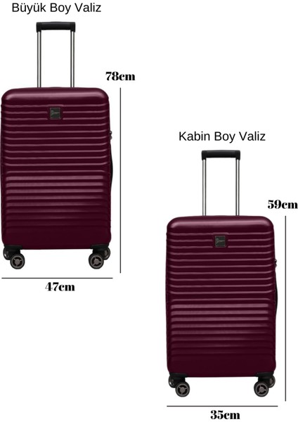 2'li Valiz Seti Polikarbon Büyük Boy – Kabin Boy Valiz Bordo 1811