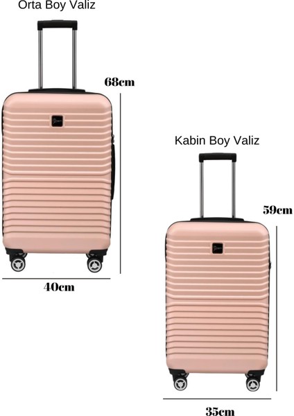 2'li Valiz Seti Polikarbon Orta Boy - Kabin Boy Valiz Pudra 1811