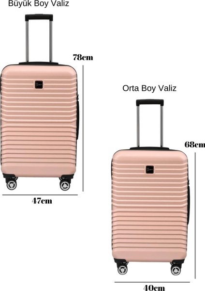 2'li Valiz Seti Polikarbon Büyük Boy – Orta Boy Valiz Pudra 1811