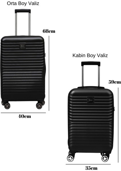 2'li Valiz Seti Polikarbon Orta Boy - Kabin Boy Valiz Siyah 1811 fiyatları