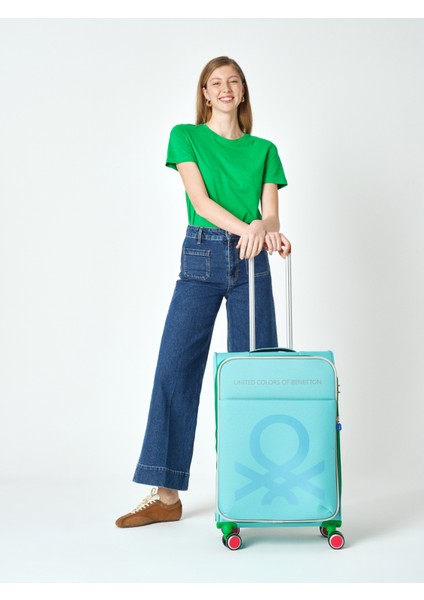 Benetton 2'li Valiz Seti Orta Ve Kabin Boy Lüx Kumaş Valiz Aqua Bnt2200