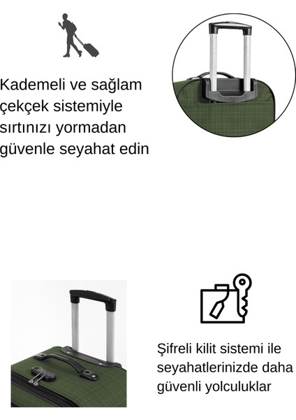 3'lü Valiz Seti 4 Teker Kumaş Valiz Haki 1081