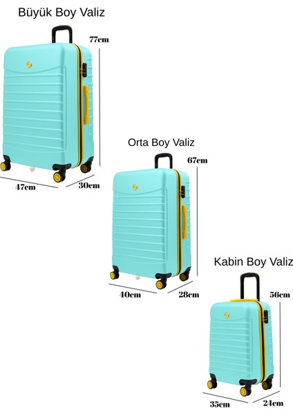 3'lü Valiz Seti Büyük Boy - Orta Boy - Kabin Boy Su Yeşili 1168 fırsatları
