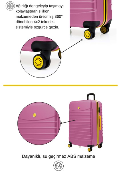 3'lü Valiz Seti Büyük Boy - Orta Boy - Kabin Boy Pembe 1168 fiyatları