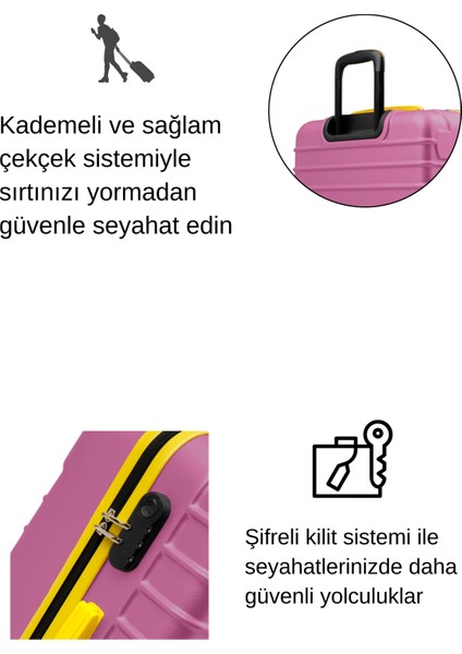 3'lü Valiz Seti Büyük Boy - Orta Boy - Kabin Boy Pembe 1168 modelleri