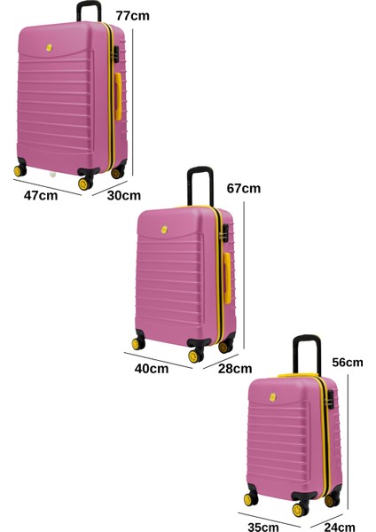 3'lü Valiz Seti Büyük Boy - Orta Boy - Kabin Boy Pembe 1168 fırsatları