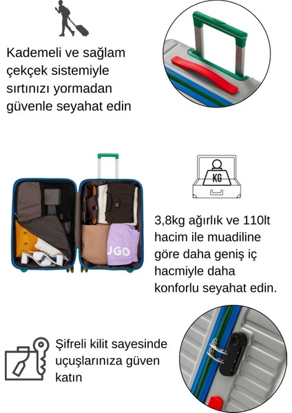 Büyük Boy %100 Polikarbon Valiz 4x2 Teker Gri 1088