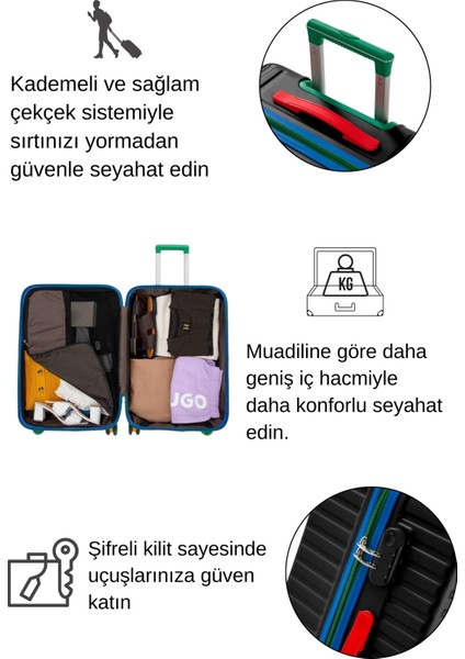 Kabin Boy %100 Polikarbon Valiz 4x2 Teker Siyah 1088