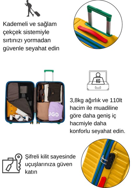 Orta Boy %100 Polikarbon Valiz 4x2 Teker Sarı 1088