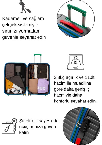 Orta Boy %100 Polikarbon Valiz 4x2 Teker Antrasit 1088