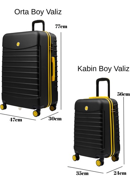2'li Valiz Seti Orta Boy - Kabin Boy Siyah 1168 fırsatları