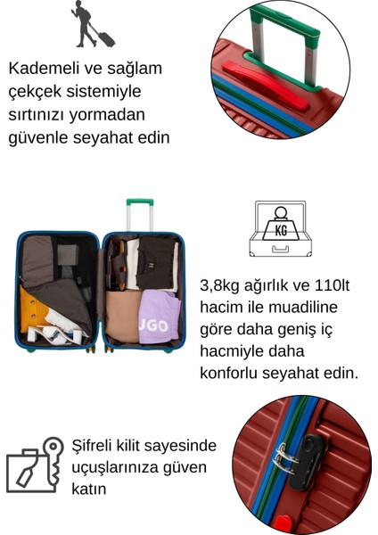 Büyük Boy %100 Polikarbon Valiz 4x2 Teker Bordo 1088