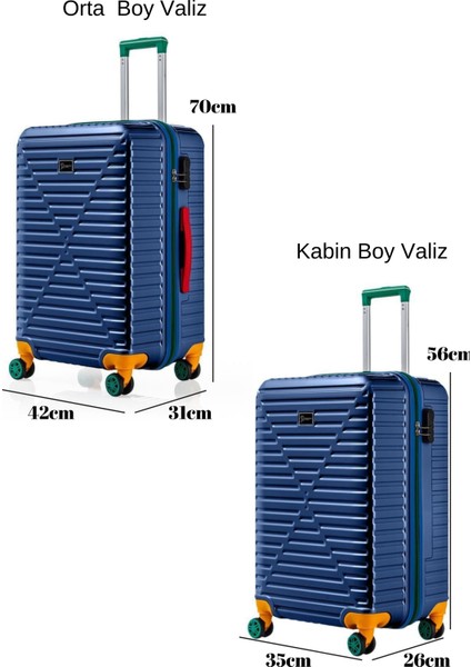 Orta Ve Kabin Boy 2'li Valiz Seti %100 Polikarbon Valiz 4x2 Teker Lacivert 1088 fiyatları