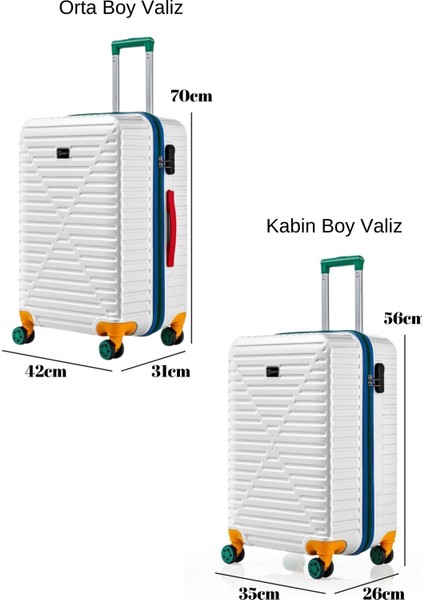 Orta Ve Kabin Boy 2'li Valiz Seti %100 Polikarbon Valiz 4x2 Teker Beyaz 1088 fiyatları