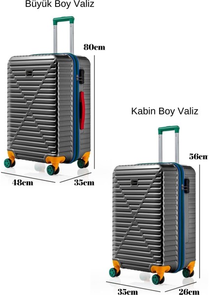 Büyük Ve Kabin Boy 2'li Valiz Seti %100 Polikarbon Valiz 4x2 Teker Antrasit 1088 fiyatları