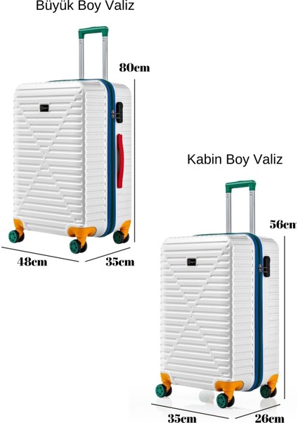 Büyük Ve Kabin Boy 2'li Valiz Seti %100 Polikarbon Valiz 4x2 Teker Beyaz 1088 fiyatları