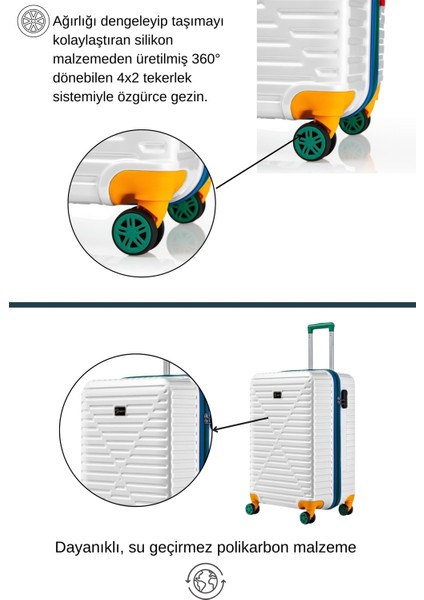 Büyük Ve Kabin Boy 2'li Valiz Seti %100 Polikarbon Valiz 4x2 Teker Beyaz 1088 modelleri