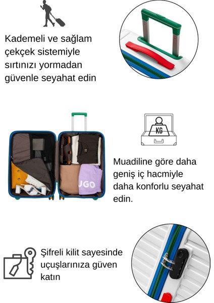 Büyük Ve Orta Boy 2'li Valiz Seti %100 Polikarbon Valiz 4x2 Teker Beyaz 1088