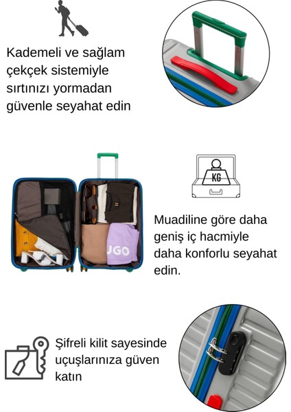 Büyük Ve Orta Boy 2'li Valiz Seti %100 Polikarbon Valiz 4x2 Teker Gri 1088