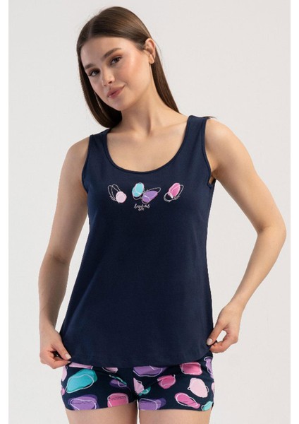 Kadın Kalın Askı Lacivert Şortlu Pijama Takım C2T5N2O804