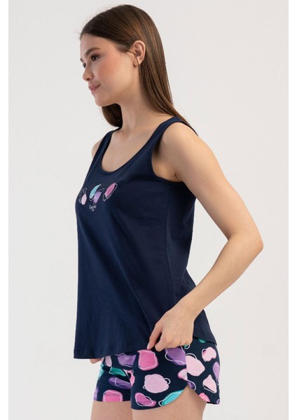 Kadın Kalın Askı Lacivert Şortlu Pijama Takım C2T5N2O804 fiyatları