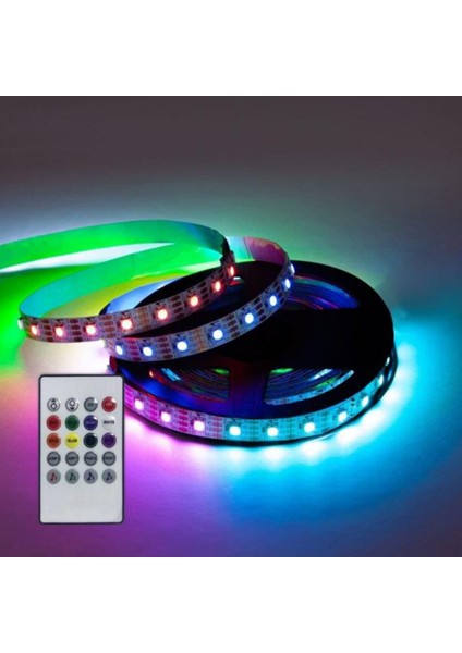 Uzaktan Kumandalı - Müziğe Duyarlı - USB Çıkışlı RGB Led Şerit - 3 Mt