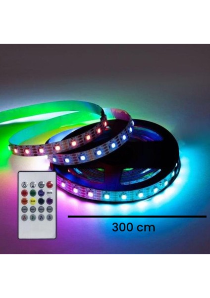 Uzaktan Kumandalı - Müziğe Duyarlı - USB Çıkışlı RGB Led Şerit - 3 Mt