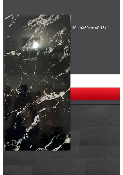 30X60 cm Beyaz Siyah Mermer Desenli Kendinden Yapışkanlı Mutfak Banyo Wc Kaplama Duvar Paneli