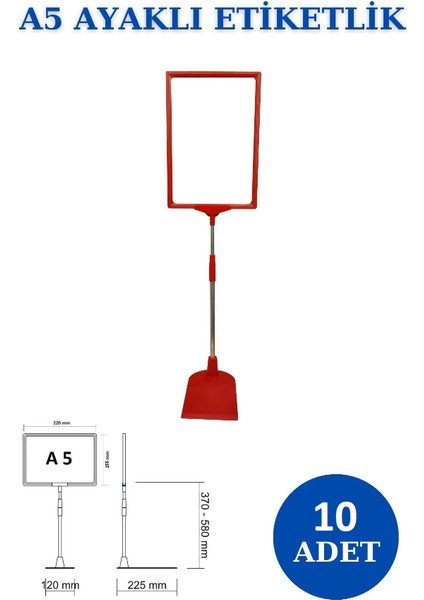10 Adet Mavi A5 Ördek Ayaklı Etiketi - Sepet, Stand, Teşhir, Askılık, Çerçeveli Etiketi