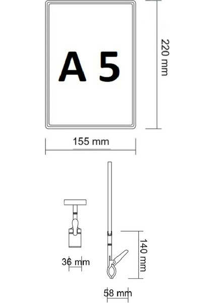 10 Adet Kırmızı A5 Mandallı Etiketi - Sepet, Stand, Teşhir, Askılık, Çerçeveli Etiketi