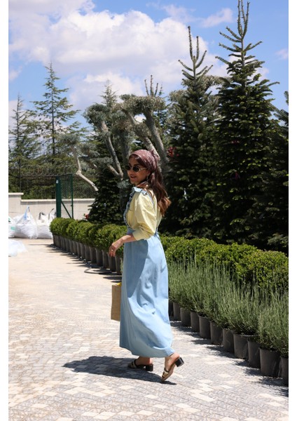 Askılı Maxi Boy Denim Elbise