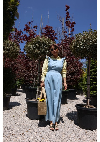 Askılı Maxi Boy Denim Elbise