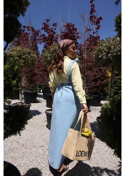 Askılı Maxi Boy Denim Elbise