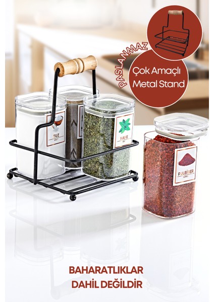 Çok Amaçlı Ahşap Kulplu Metal Stand Düzenleyici Organizer -Baharatlık- Sosluk-Makyaj Düzenleyici