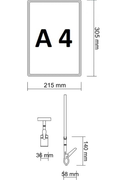 10 Adet Beyaz A4 Mandallı Etiketi - Sepet, Stand, Teşhir, Askılık, Çerçeveli Etiketi