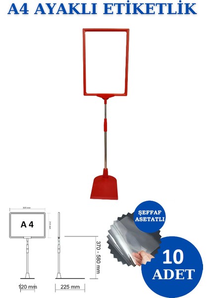 10 Adet Beyaz A4 Ördek Ayaklı Etiketi - Sepet, Stand, Teşhir, Askılık, Çerçeveli Etiketi