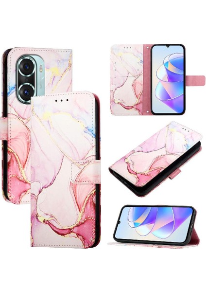 Onur Için Kılıf 60 Pro 5g Pu Deri Mermer Desen Kickstand Cüzdan (Yurt Dışından)