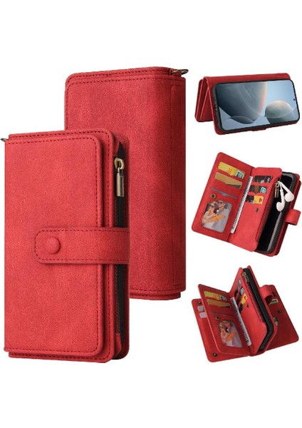 Cüzdan Telefon Kılıfı Için Xiaomi Redmi K70 Onbeş Kart Yuvaları Fermuar Poket Pu (Yurt Dışından)