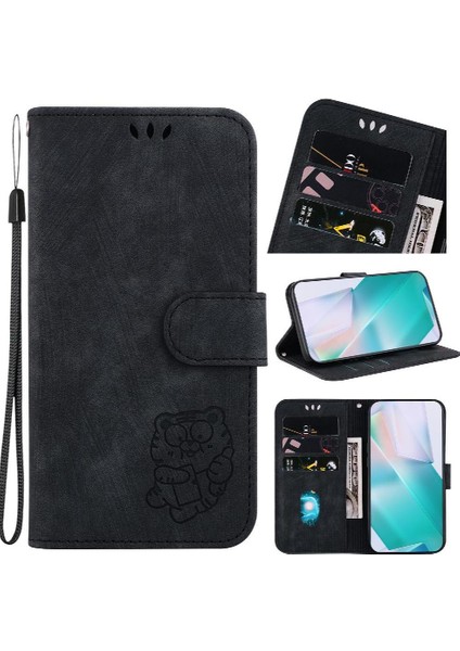 Xiaomi Poco F6 Pro Kart Cep Flip Folio Kabartmalı Sevimli Kaplan (Yurt Dışından)