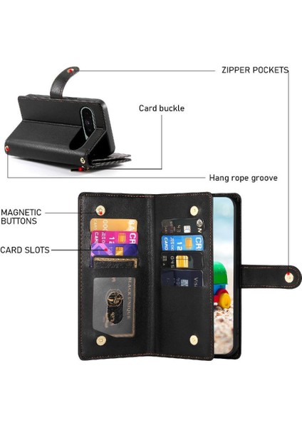 Google Piksel 9/9 Pro Cüzdan Bölmesi Çok Fonksiyonlu Kart Için Flip Case (Yurt Dışından)