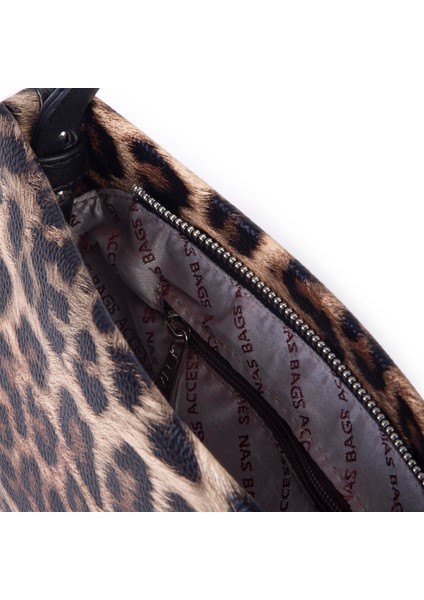 Kadın Basic Baget Omuz ve Çapraz Çanta Taba Leopar (27X12 cm )