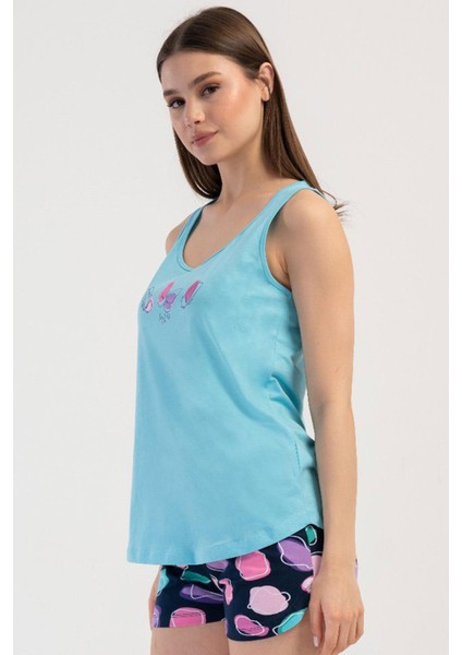 Kadın Kalın Askı Turkuaz Şortlu Pijama Takım C2T5N2O804 fiyatları