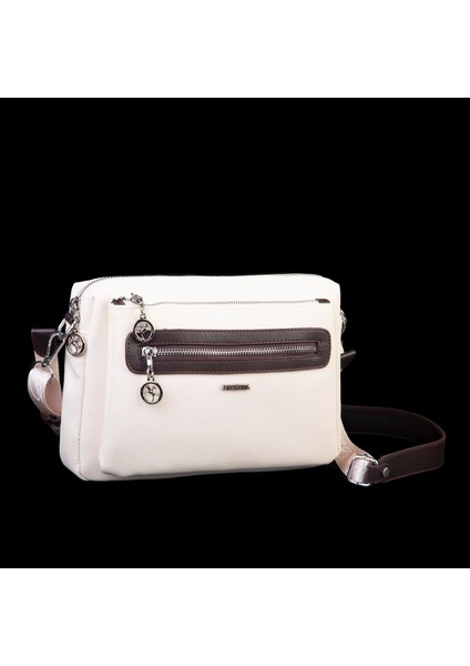 Günlük Çok Gözlü Çanta (En: 26 cm ; Boy:17 Cm) Krem Kahve Lacste